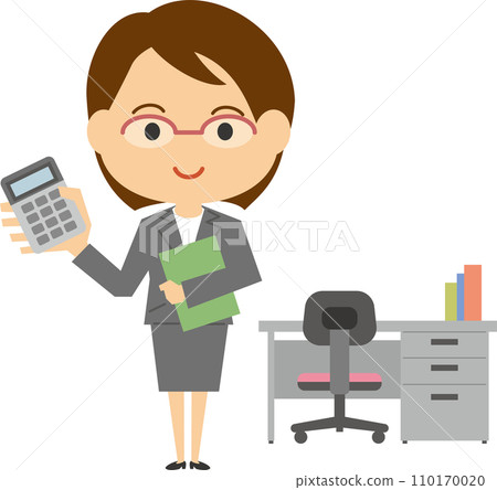 帶有計算器的女性稅務會計師的圖像插圖集 110170020