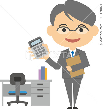 帶有計算器的男性稅務會計師的圖像插圖集 110170021