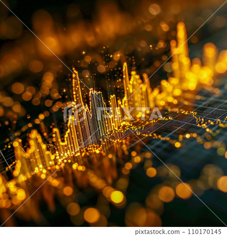 Gold 3D rising graph on digital screen , AI generated 110170145