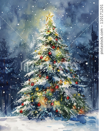 白雪皚皚的森林中的聖誕樹 AI 影像 110171201