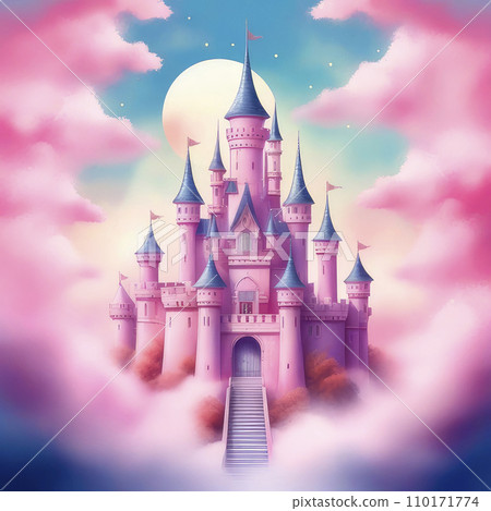 Princess magic pink castle watercolor in the...-插圖素材 [110171774] - PIXTA圖庫