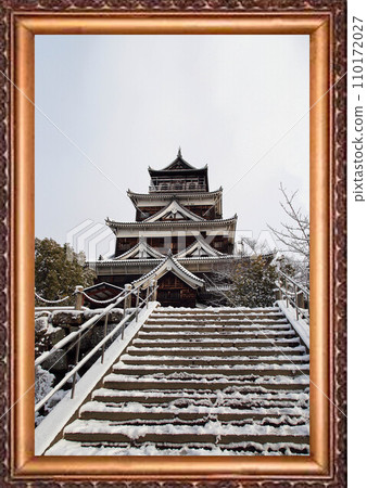 Hiroshima castle snow scene Hiroshima castle snow scene 110172027