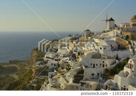 White streets of Santorini, Greece during the day 110172319