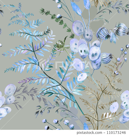 Seamless watercolor pattern with herbs and wildflowers 110173246