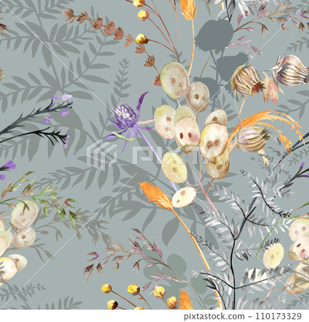 Seamless watercolor pattern with herbs and wildflowers Seamless watercolor pattern with herbs and wildflowers 110173329