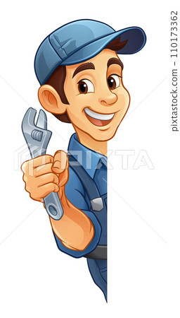 Mechanic Plumber Cartoon Wrench Spanner Handyman 110173362