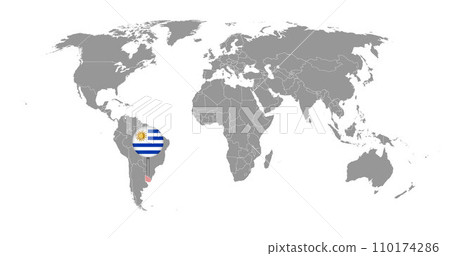 Pin map with Uruguay flag on world map. Vector illustration. Pin map with Uruguay flag on world map. Vector illustration. 110174286