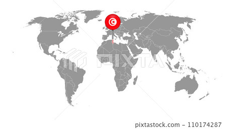 Pin map with Tunisia flag on world map. Vector illustration. 110174287