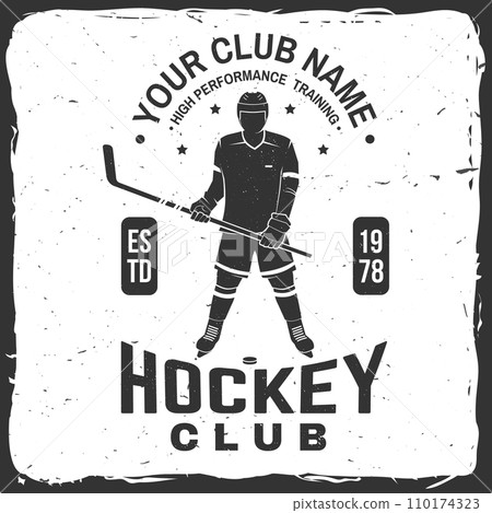 Hockey club logo, badge design. Concept for shirt or logo, print, stamp or tee. Winter sport. Vector illustration. Hockey championship. 110174323