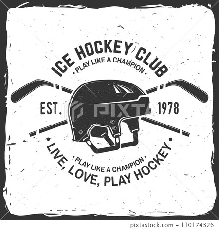 Ice Hockey club logo, badge design with Ice Hockey Helmet. Concept for shirt or logo, print, stamp or tee. Winter sport. Vector illustration. Hockey championship. Ice Hockey club logo, badge design with Ice Hockey Helmet. Concept for shirt or logo, print, stamp or tee. Winter sport. Vector illustration. Hockey championship. 110174326