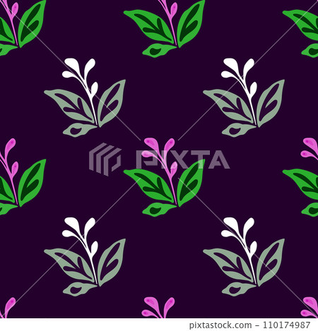 Elegant seamless pattern featuring hand-drawn leaves and florals. Elegant seamless pattern featuring hand-drawn leaves and florals. 110174987