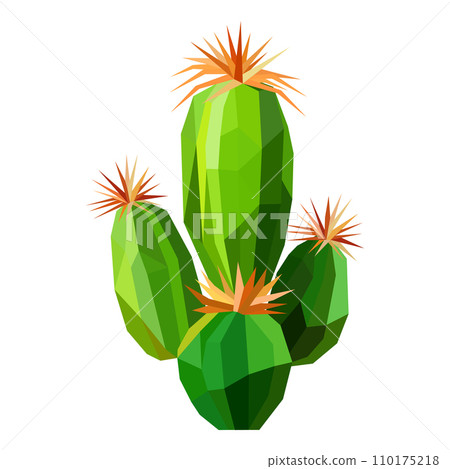 Polygonal green cactus. Minimalist low poly art style. 110175218