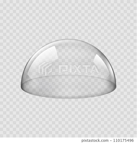 Glass dome, round transparent sphere, isolated glossy semisphere. Realistic 3d vector transparent, protective cover used to encase objects or create display, preserving them while allowing visibility Glass dome, round transparent sphere, isolated glossy semisphere. Realistic 3d vector transparent, protective cover used to encase objects or create display, preserving them while allowing visibility 110175496