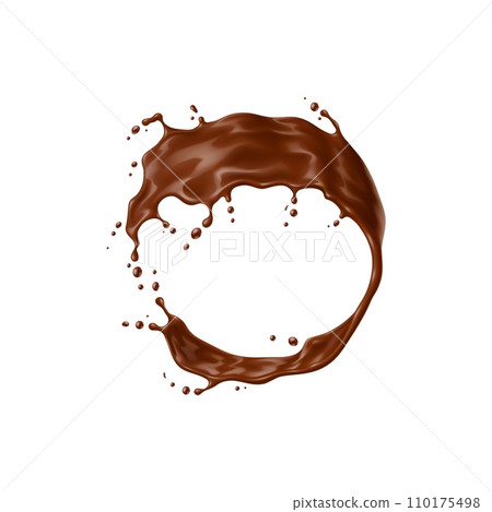 Realistic chocolate yogurt, cream or choco milk drink swirl splash and wave flow. Isolated 3d vector rich, velvety cocoa cascade round frame, decadent treat tantalizes senses with its smooth texture Realistic chocolate yogurt, cream or choco milk drink swirl splash and wave flow. Isolated 3d vector rich, velvety cocoa cascade round frame, decadent treat tantalizes senses with its smooth texture 110175498