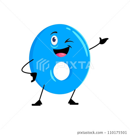 Cartoon math number character of 0 zero numeral with funny face, vector kids mathematics icon. Zero 0 number happy smiling character for arithmetic equation study or birthday numeric emoji 110175501