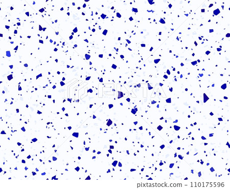 Blue and white terrazzo ceramic tile pattern of light blue terazo mosaic stones, vector background. Terazzo marble floor texture or terrazo floor, seamless pattern background of abstract color stones 110175596