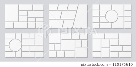 Photo mosaic collage for picture frame or images album, vector templates. Photo collage for photography montage with mosaic of square and round picture frames for gallery and photoalbum layout 110175610