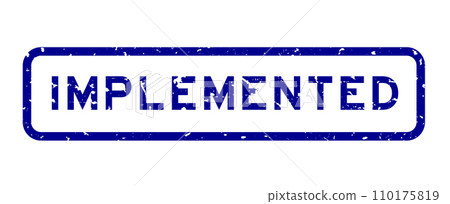 Grunge blue implemented word square rubber seal stamp on white background Grunge blue implemented word square rubber seal stamp on white background 110175819