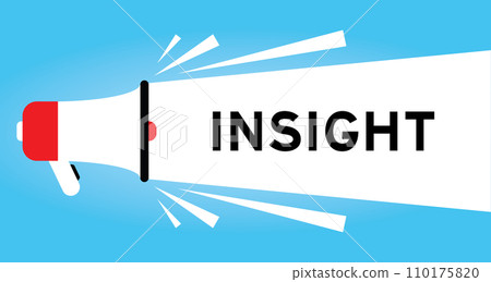 Color megaphone icon with word insight in white banner on blue background Color megaphone icon with word insight in white banner on blue background 110175820