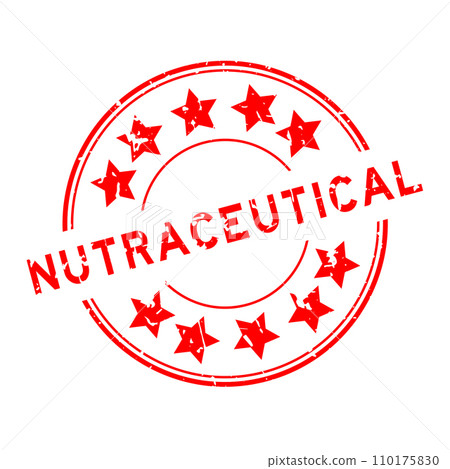 Grunge red nutraceutical word with star icon round rubber seal stamp on white background 110175830