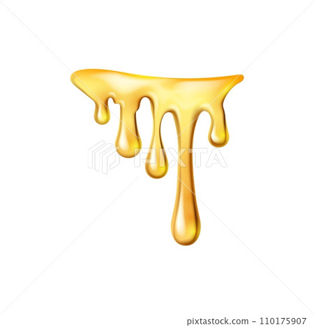 Dripping sweet yellow honey, isolated melting maple syrup. Vector golden organic sticky oil or juice liquid with drops. Flowing droplets of nectar Dripping sweet yellow honey, isolated melting maple syrup. Vector golden organic sticky oil or juice liquid with drops. Flowing droplets of nectar 110175907