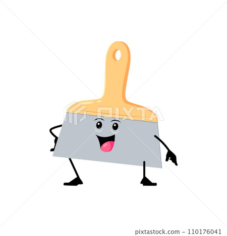 Cartoon funny putty knife diy, building, repair tool character. Isolated vector personage with lively grin, its blade poised for creative mischief, spread fun and artistic mayhem in world imagination 110176041