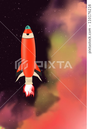 Cartoon Rocket in space. Cartoon Rocket in space. 110176216