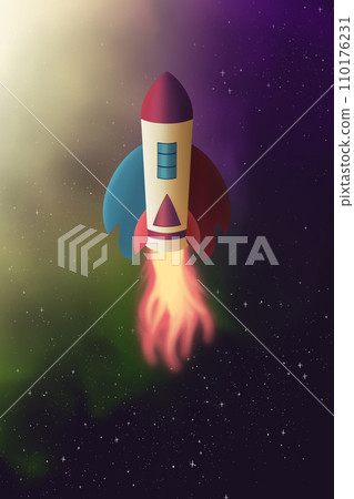 UFO space shuttle launch in outer space. 110176231
