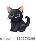 Cartoon black kitten. 110176296