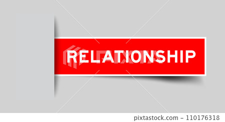 Red color square label sticker with word relationship that inserted in gray background 110176318