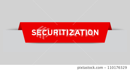 Red color inserted label with word securitization on gray background Red color inserted label with word securitization on gray background 110176329