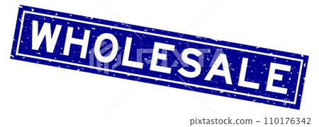 Grunge blue wholesale word square rubber seal stamp on white background 110176342