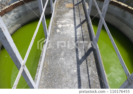 View to sewage treatment plant - water recycling. Waste management. 110176455