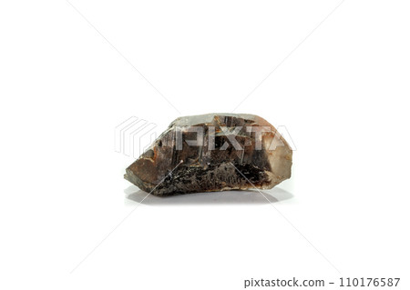 Macro mineral stone smoky quartz, rauchtopaz on a white background 110176587
