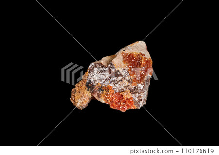 Macro mineral stone Vanadinite on a black background 110176619