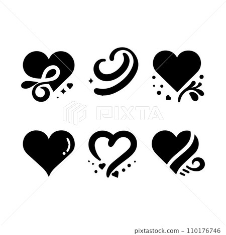 Black silhouette heart flat icon set isolated on white for Health care, wedding, Valentine day card. 110176746
