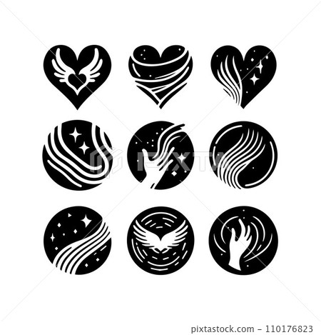 Black silhouette heart flat icon set isolated...-插圖素材 [110176823] - PIXTA圖庫
