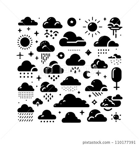 Set of silhouette flat style clouds sky elements vector illustration. 110177391