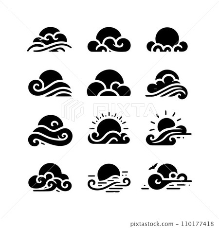 Set of silhouette flat style clouds sky elements vector illustration. Set of silhouette flat style clouds sky elements vector illustration. 110177418