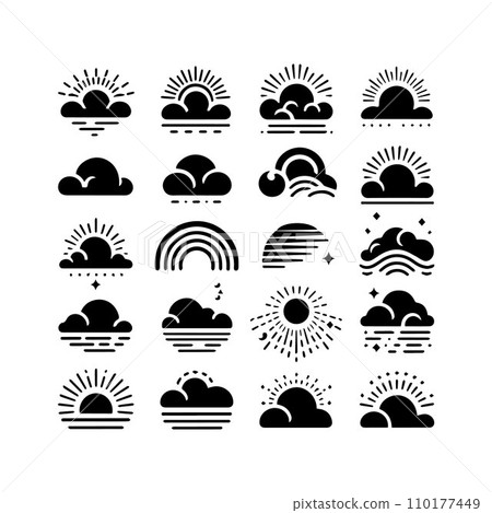 Set of silhouette flat style clouds sky elements vector illustration. Set of silhouette flat style clouds sky elements vector illustration. 110177449