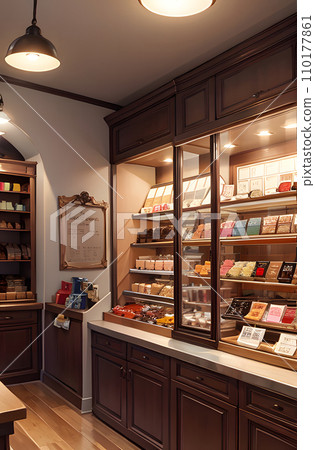Illustration of the inside of a stylish chocolate shop Illustration of the inside of a stylish chocolate shop 110177861