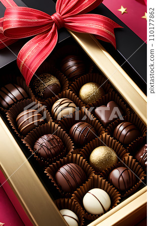 Round valentine chocolate with red ribbon Round valentine chocolate with red ribbon 110177862