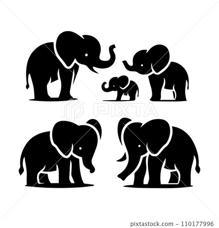 Elephant collection, Set of editable vector silhouettes icon in various poses Elephant collection, Set of editable vector silhouettes icon in various poses 110177996