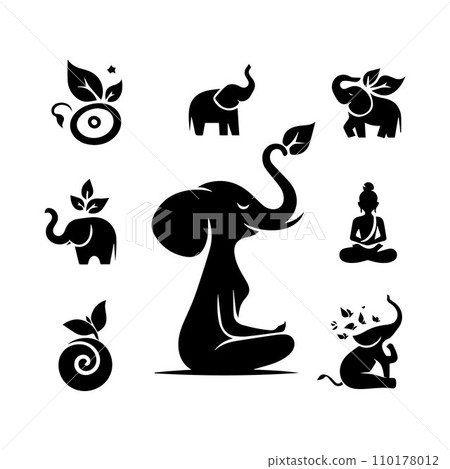 Elephant collection, Set of editable vector silhouettes icon in various poses Elephant collection, Set of editable vector silhouettes icon in various poses 110178012