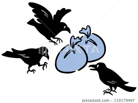 Crow and garbage bag. Isometric diagram. 110179497
