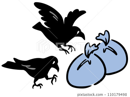 Crow and garbage bag. Isometric diagram. 110179498