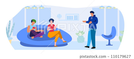 Group psychotherapy concept. Meeting of people. Discussion of problems. Cartoon flat vector illustration 110179627