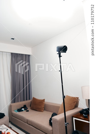 Professional Camera Equipment in Modern Studio with Creative Interior for Digital Media Production 110179752