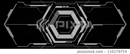 HUD sci-fi hexagon interface screen view grey hexagon geometric design virtual reality futuristic technology creative display on black vector 110179754