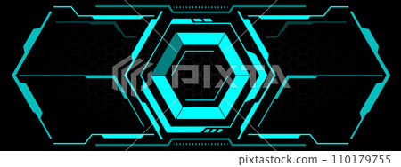 HUD sci-fi hexagon interface screen view blue hexagon geometric design virtual reality futuristic technology creative display on black vector 110179755